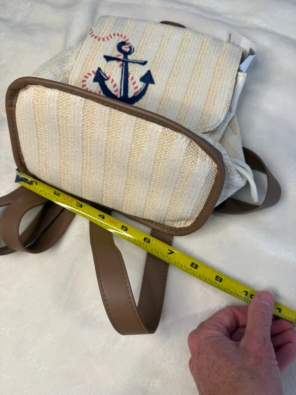 Vera Bradley NWT Straw Mini Backpack Anchors Aweigh Nautical Woven Drawstring